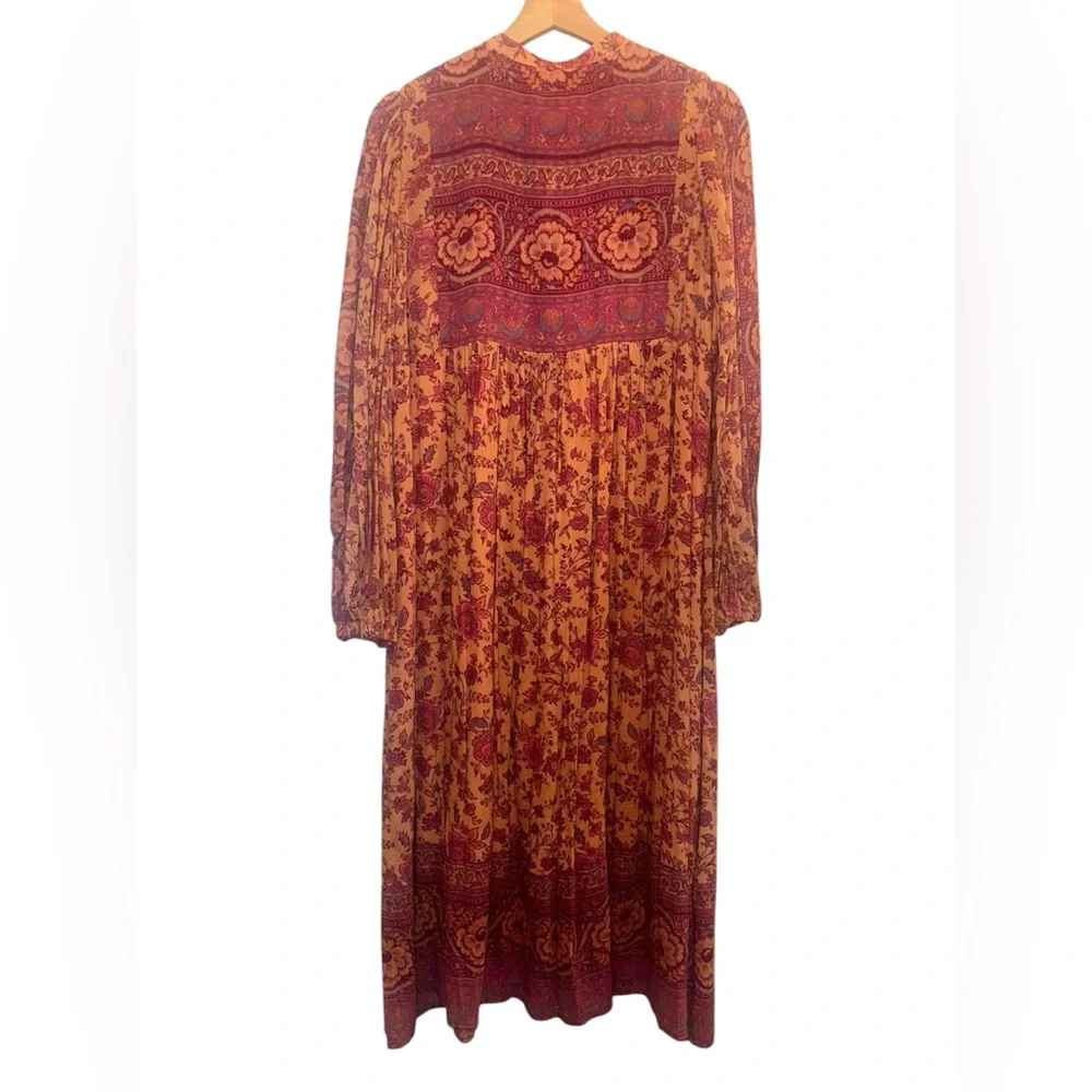 Spell & the Gypsy Folk Song Cotton Blend Blockprint Long Sleeve Tie Split Neck
